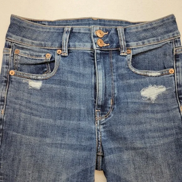 American Eagle Jeans Womens 4 Short Artist Flare High Rise Ripped Raw Hem Denim - Picture 2 of 11